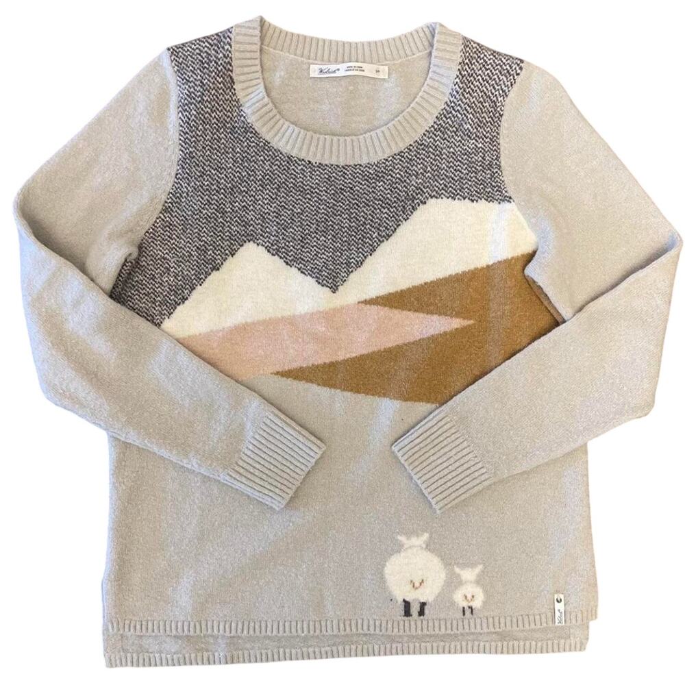 Woolrich Pullover Sweater Women's Size Large Gray Crewneck Long Sleeves Sheep